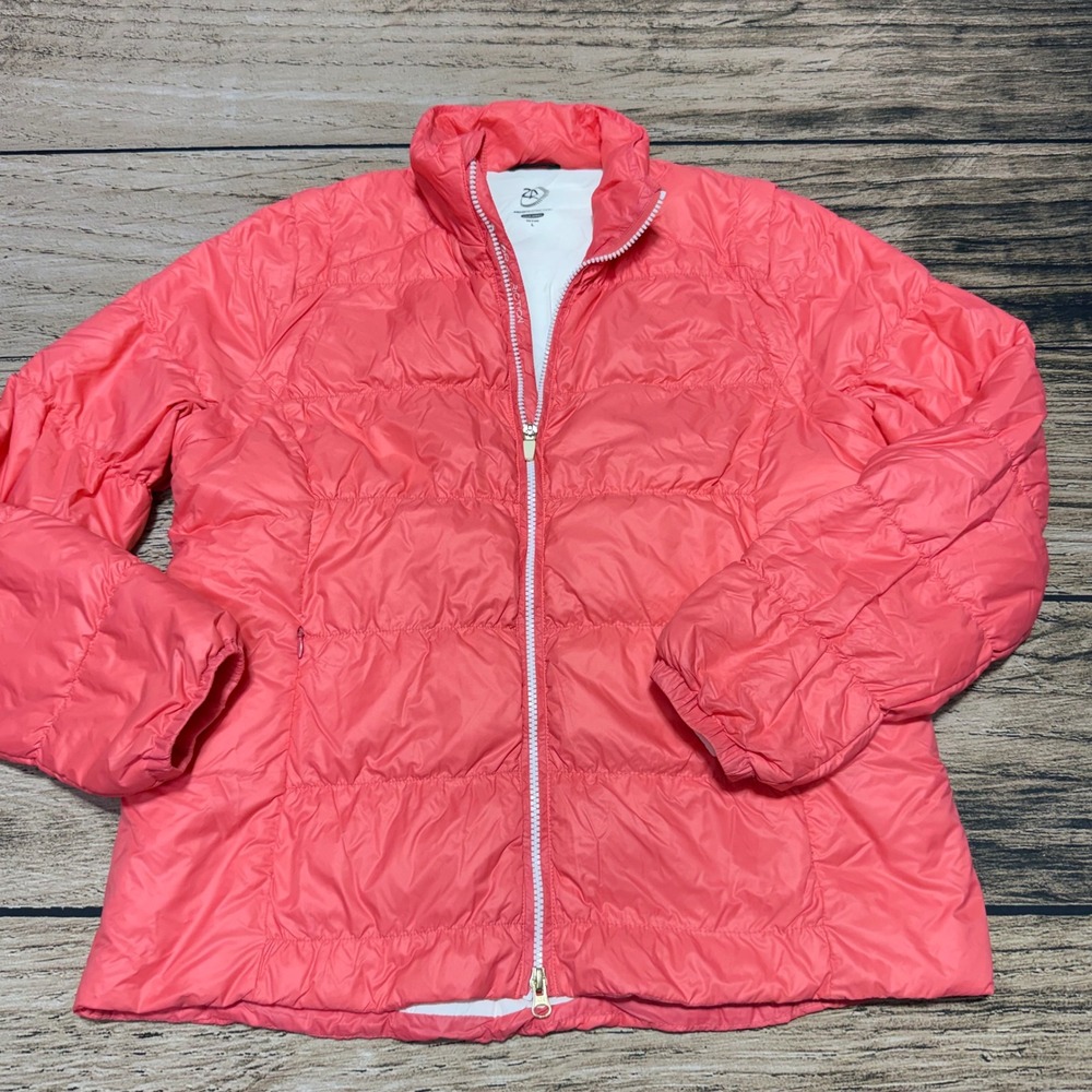 Zero Restriction Puffer Jacket Women Large Pink Tour Series Quilted Full Zip